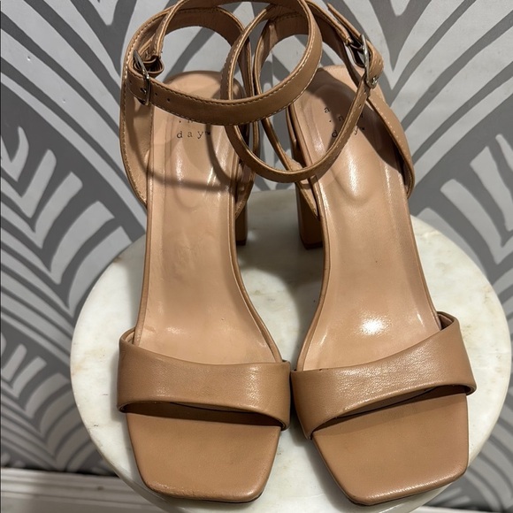 A New Day Tan Heels with Minimalist Design and Open Toe - Picture 1 of 6